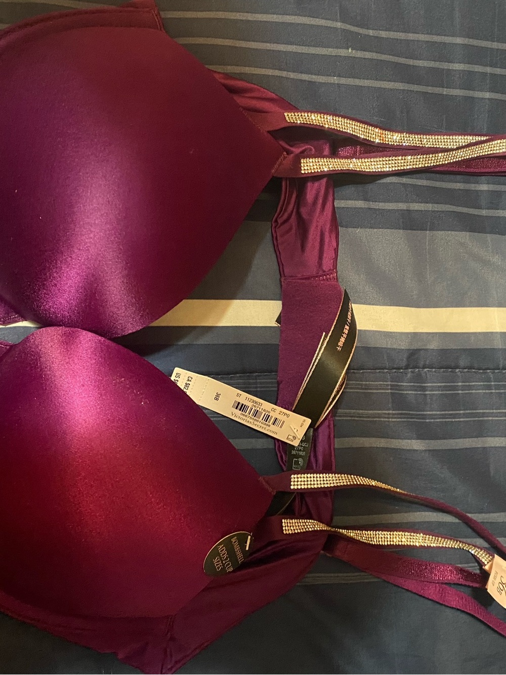 Victoria's Secret Satin Plum Push-Up Bra with Rhinestone Straps